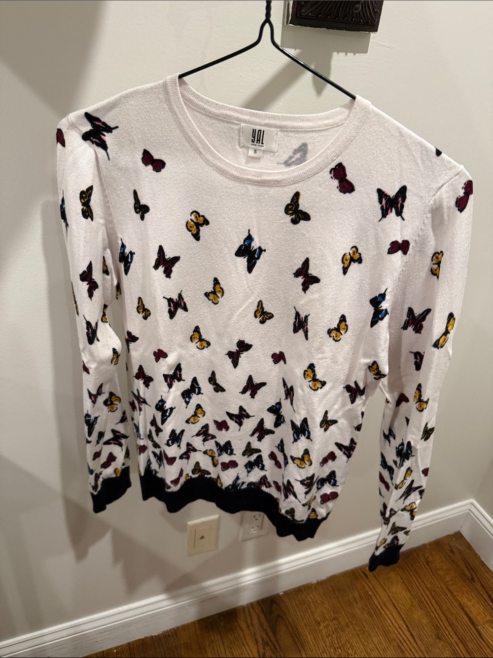 Yala White Sweater with Multicolor Butterfly Print